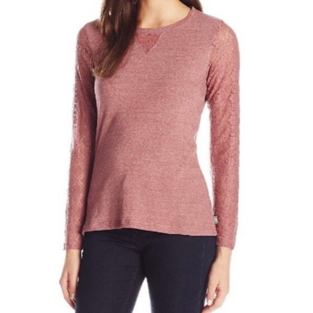 Prana Darla Lace Sleeve Marsala Long Sleeve Top S